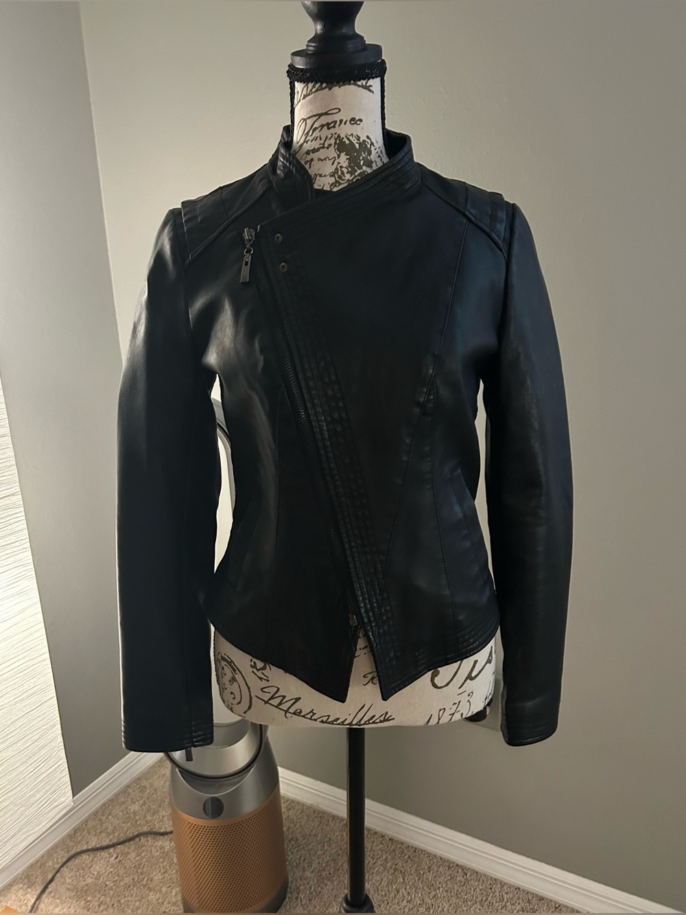 Women’s Black Asymmetrical Faux Leather Jacket